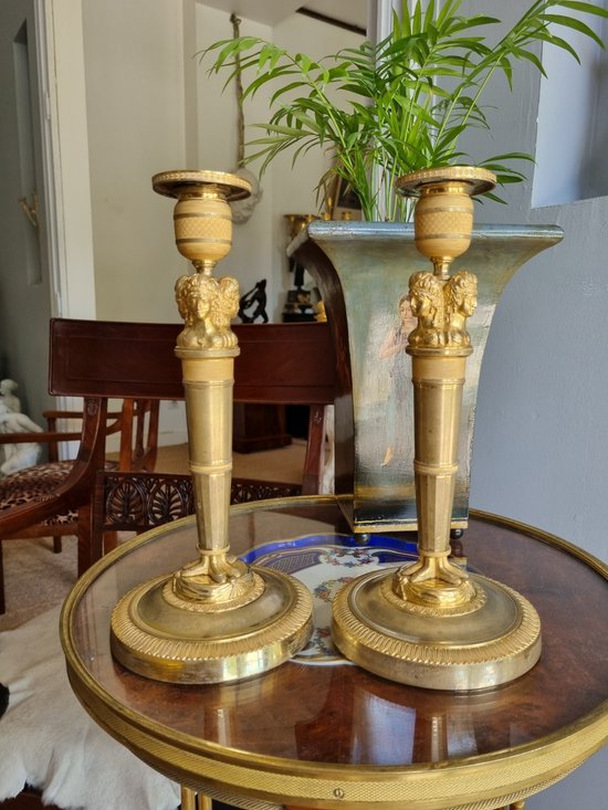 Claude Galle, Pair Of "Wonderful" Candlesticks From The Empire Period.