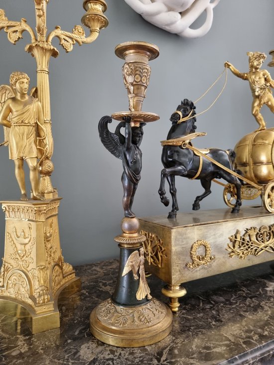Empire Period, Large Pair Of Candlesticks With Genies.