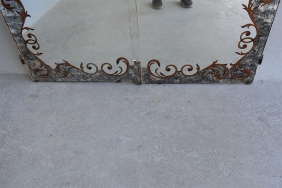 Pair Of Cabinet Door In Eglomised Glass With Pediment Style 1940