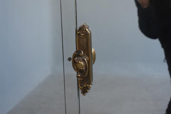 Pair Of Cabinet Door In Eglomised Glass With Pediment Style 1940