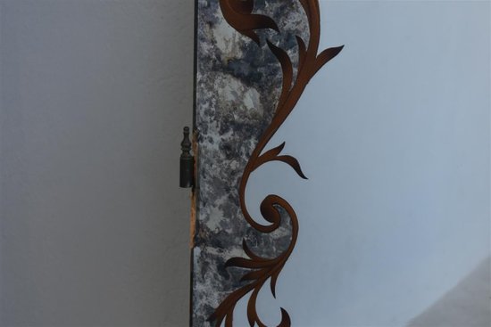 Pair Of Cabinet Door In Eglomised Glass With Pediment Style 1940