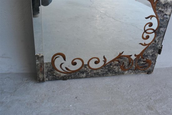 Pair Of Cabinet Door In Eglomised Glass With Pediment Style 1940