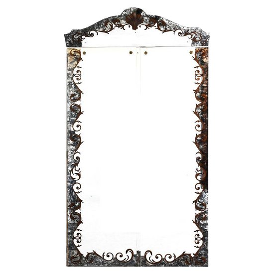 Pair Of Cabinet Door In Eglomised Glass With Pediment Style 1940