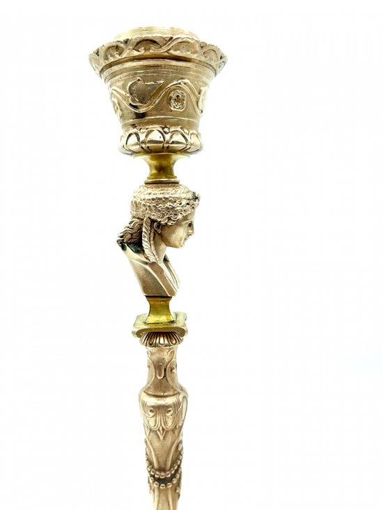Pair of Barbédienne foundry candlesticks in bronze