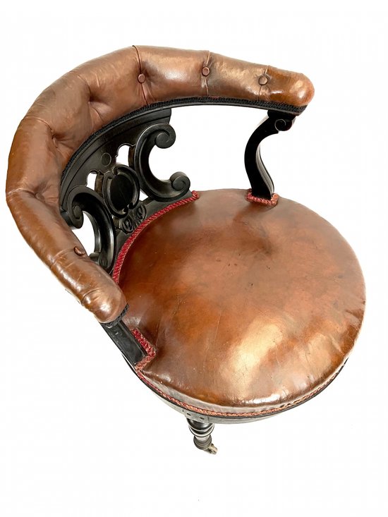 Sedia da ufficio girevole in pelle Napoleon 3 su ruote