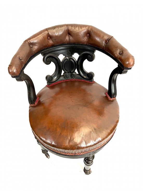 Sedia da ufficio girevole in pelle Napoleon 3 su ruote