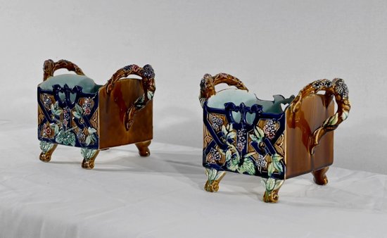 Pair of Barbotine Planters, G. De Bruyn - 1900s