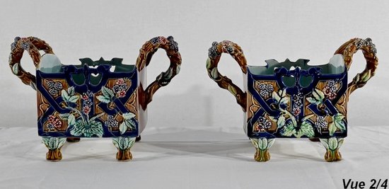 Pair of Barbotine Planters, G. De Bruyn - 1900s