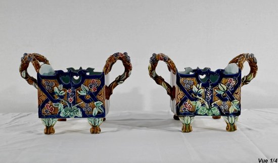 Pair of Barbotine Planters, G. De Bruyn - 1900s