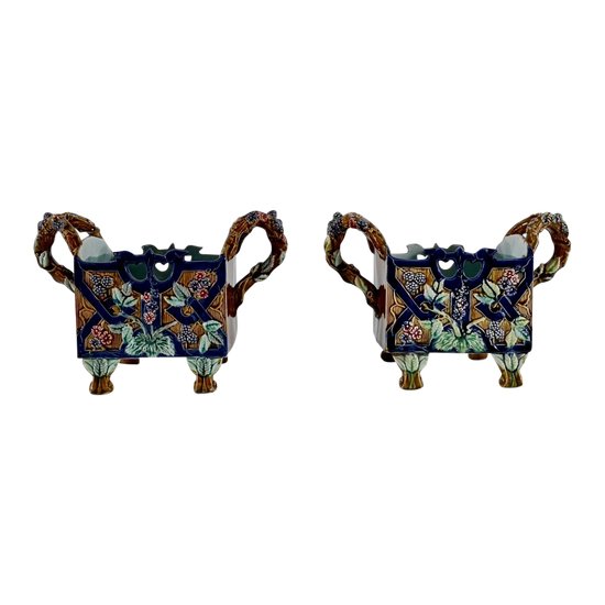 Pair of Barbotine Planters, G. De Bruyn - 1900s