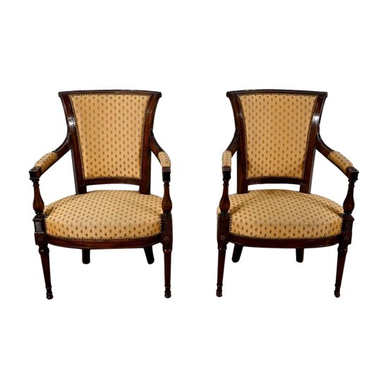 Pair of Mahogany Armchairs, Louis XVI style - 2nd part of the XIXth century