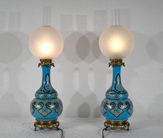 Coppia di lampade in porcellana e bronzo, Napoleone III - metà del XIX secolo