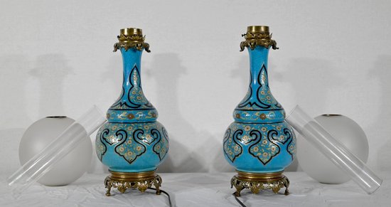 Coppia di lampade in porcellana e bronzo, Napoleone III - metà del XIX secolo