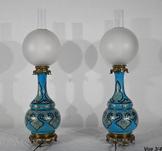 Coppia di lampade in porcellana e bronzo, Napoleone III - metà del XIX secolo