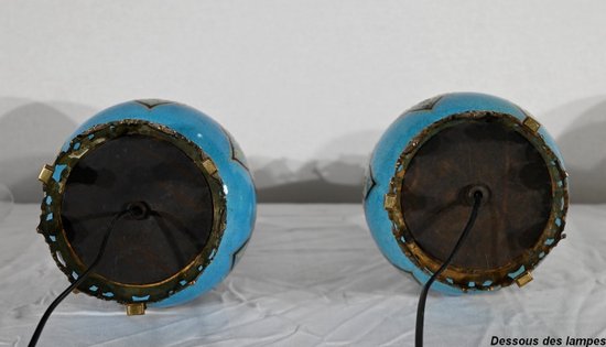 Coppia di lampade in porcellana e bronzo, Napoleone III - metà del XIX secolo