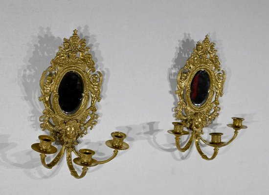 Paire d’Appliques Murales en Bronze Doré, époque Napoléon III – Milieu XIXe