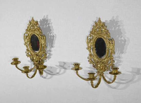 Paire d’Appliques Murales en Bronze Doré, époque Napoléon III – Milieu XIXe