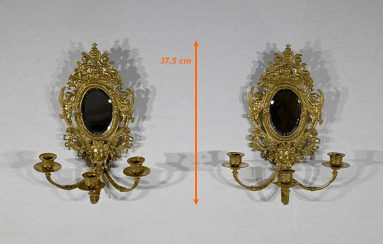 Paire d’Appliques Murales en Bronze Doré, époque Napoléon III – Milieu XIXe