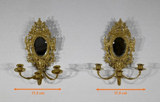 Paire d’Appliques Murales en Bronze Doré, époque Napoléon III – Milieu XIXe