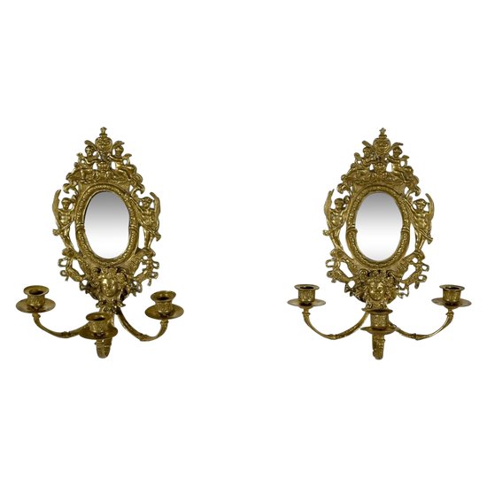 Paire d’Appliques Murales en Bronze Doré, époque Napoléon III – Milieu XIXe