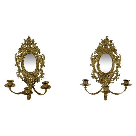 Pair of gilded bronze wall lights, Napoleon III period - mid 19th century