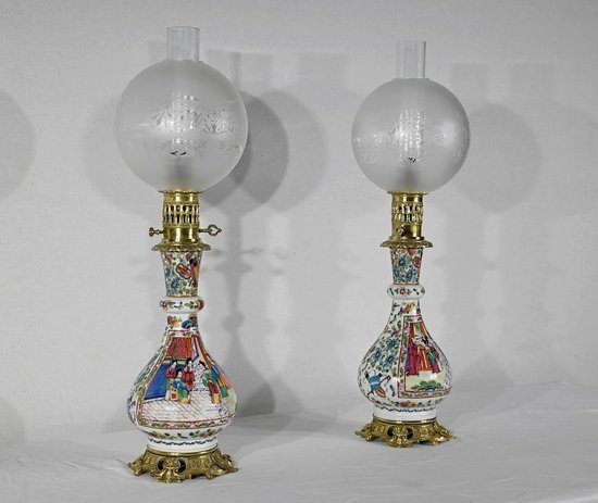 Coppia di lampade a olio, periodo Napoleone III - metà del XIX secolo