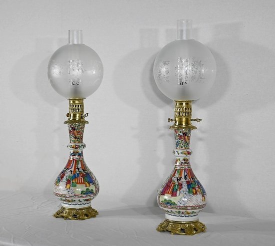 Coppia di lampade a olio, periodo Napoleone III - metà del XIX secolo