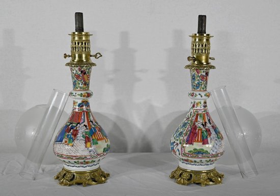 Coppia di lampade a olio, periodo Napoleone III - metà del XIX secolo