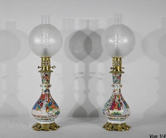 Coppia di lampade a olio, periodo Napoleone III - metà del XIX secolo
