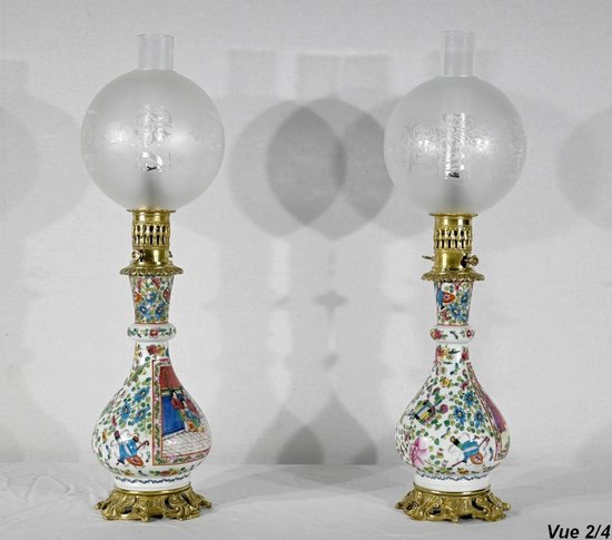Coppia di lampade a olio, periodo Napoleone III - metà del XIX secolo