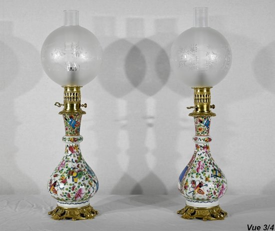 Coppia di lampade a olio, periodo Napoleone III - metà del XIX secolo
