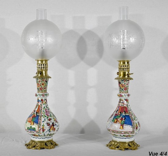 Coppia di lampade a olio, periodo Napoleone III - metà del XIX secolo