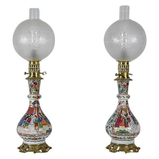 Coppia di lampade a olio, periodo Napoleone III - metà del XIX secolo