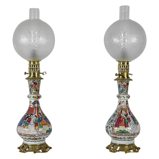 Paire de Lampes à Pétrole, époque Napoléon III – Milieu XIXe