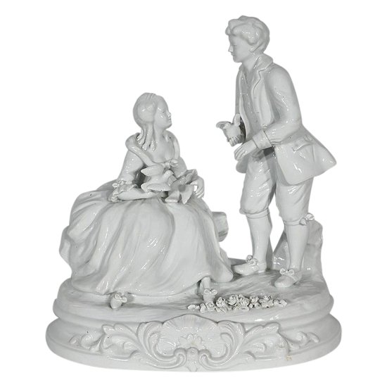 Earthenware " Couple of Galants ", after F.Boucher, Sèvres - End of XIXth century