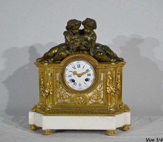 Bronze and marble clock, Louis XVI style, Napoleon III period - Middle 19th century