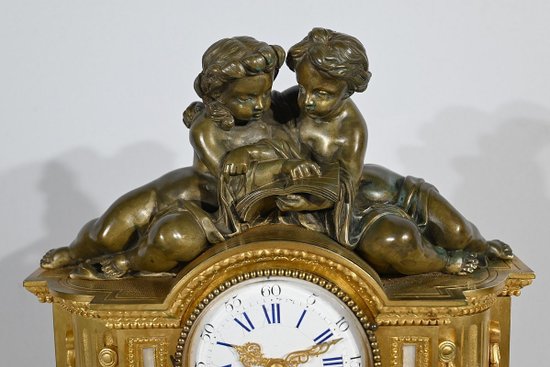 Bronze and marble clock, Louis XVI style, Napoleon III period - Middle 19th century