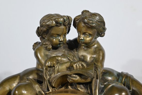 Bronze and marble clock, Louis XVI style, Napoleon III period - Middle 19th century