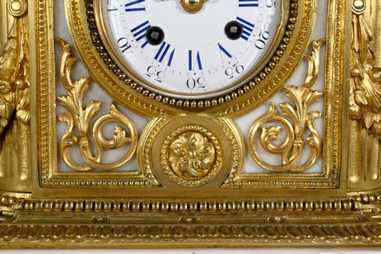 Bronze and marble clock, Louis XVI style, Napoleon III period - Middle 19th century