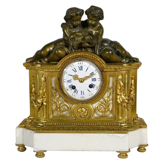 Bronze and marble clock, Louis XVI style, Napoleon III period - Middle 19th century