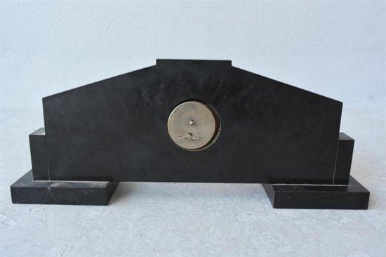 1930's Art Deco Mantel Clock In Onyx And Sanded Marble