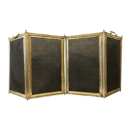 Beautiful antique fireplace screen in bronze and brass from the 19th century