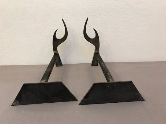 Chromed Metal Fireplace Accessories Set Circa 1970