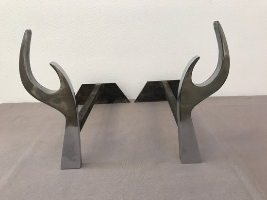 Chromed Metal Fireplace Accessories Set Circa 1970