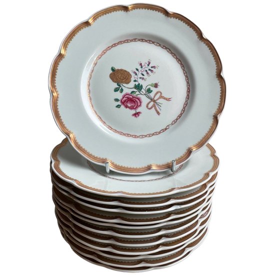 Haviland - Series Of 12 Flat Plates In Limoges Porcelain Model Au Charme Du Logis