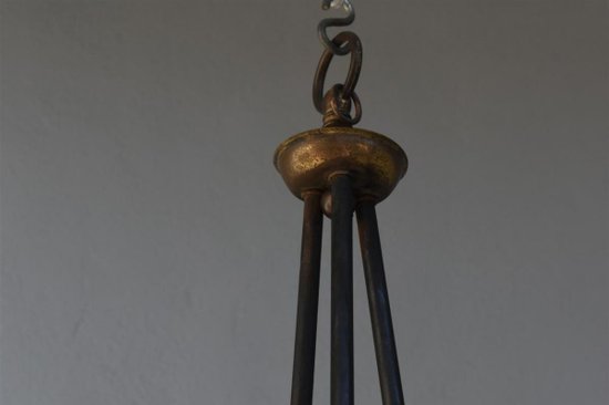 1950 Italian Metal Chandelier In Opaline Tulips 175cm