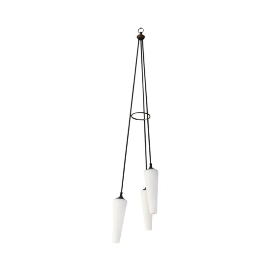 1950 Italian Metal Chandelier In Opaline Tulips 175cm