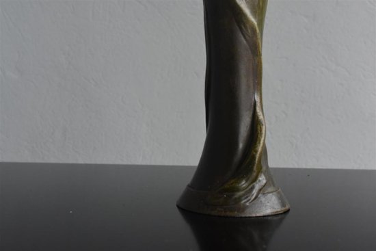 Pair of 1900 green patinated Art Nouveau vases signed Anton Nelson