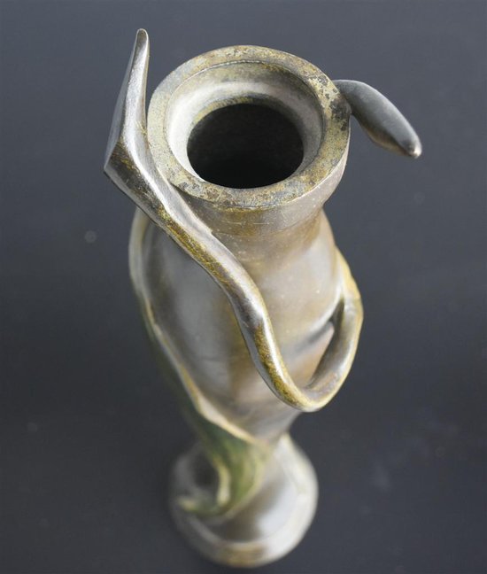 Pair of 1900 green patinated Art Nouveau vases signed Anton Nelson