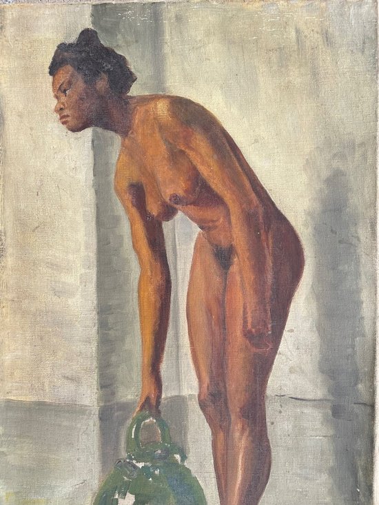 Portrait De Femme à La Jarre - Öl Auf Leinwand Anfang 20.